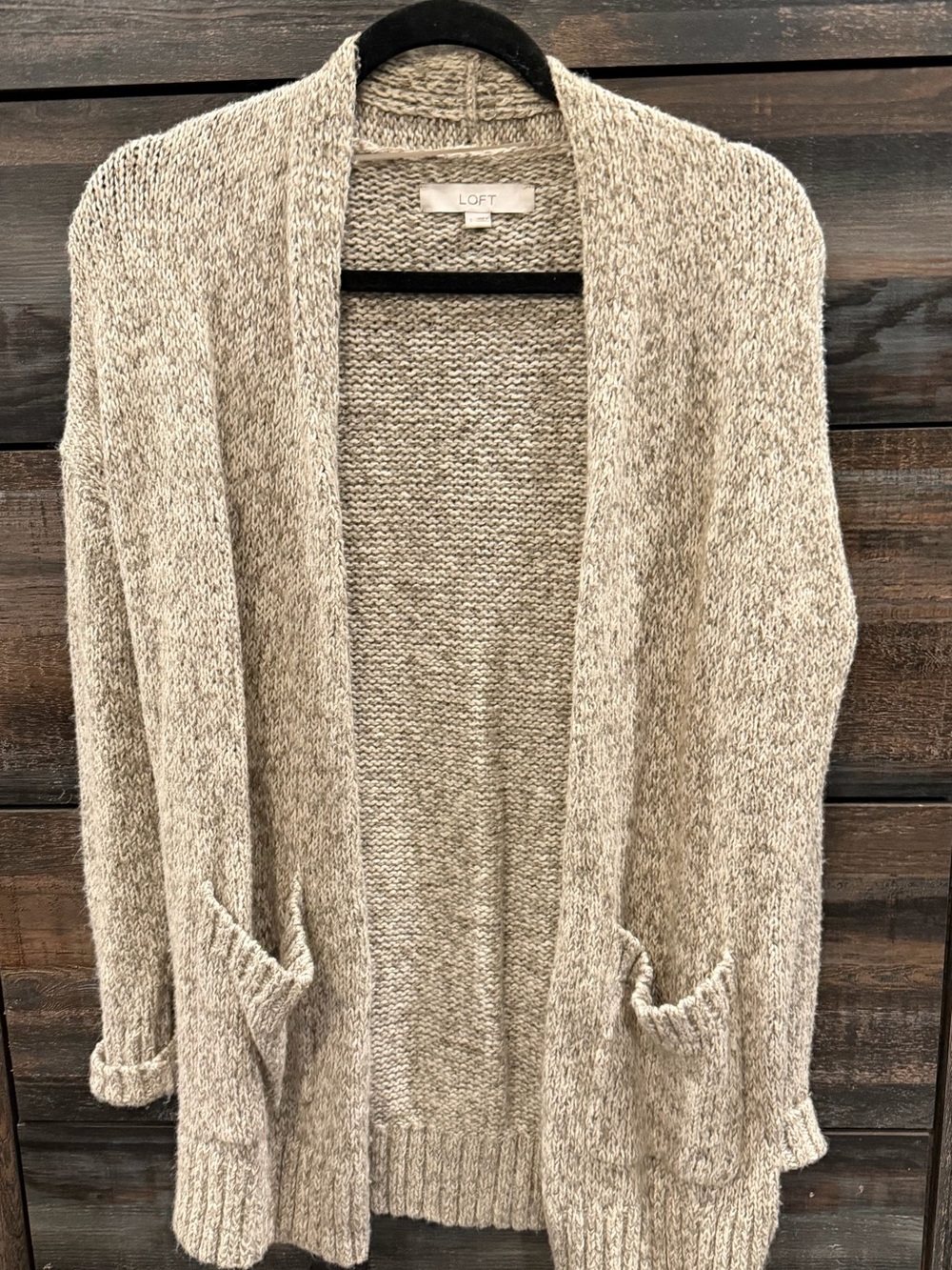 LOFT Heathered Cream Open-Front Knit Cardigan